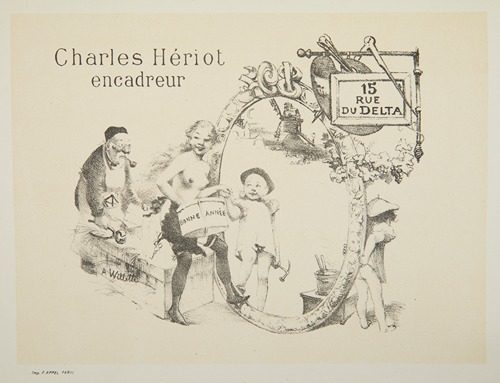 Address card with New Year’s greetings – advertisement for Parisian framer Charles Heriot