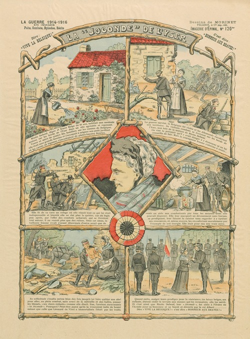 Imagerie d’Epinal. N° 120ter, La guerre 1914-1915 en images – faits, combats, épisodes, récits. La ‘Joconde’ de l’Yser – Miette Debeuf