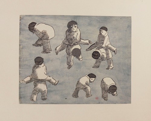 Petits personnages jouant à saute-mouton