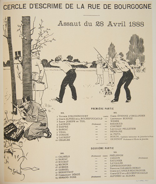 The program of the fencing club (Cercle d’Escrime de la rue de Bourgogne) from April 28, 1888