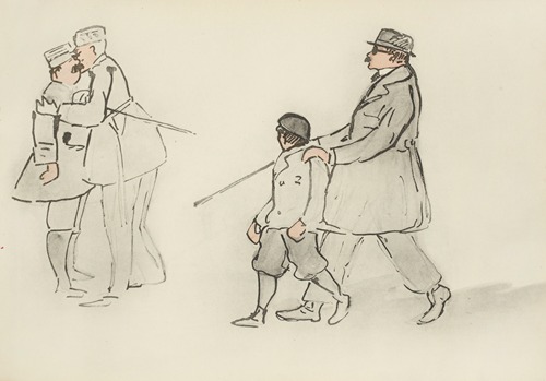 Sans titre; deux militaires ; un enfant guidant un aveugle