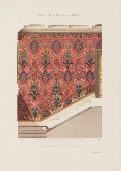 Escalier Renaissance. Tenture peinte