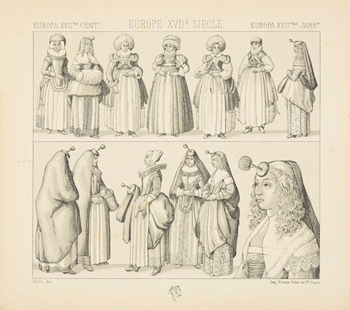 Angleterre, Brabant, Allemagne et France – costumes feminins 1640-1650 – les dames houppes