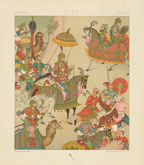 Costume de guerre du XVIe siècle;  empereur Mogol conduisant une expédition militaire