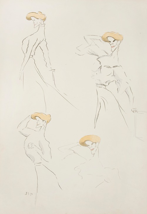 Caricature of a woman in four shots