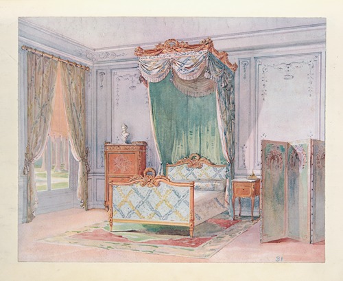 Chambre a coucher Louis XVI, peinte en gris….