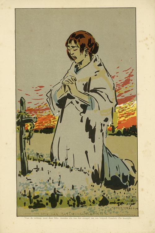 Knielende dame bij grafkruis