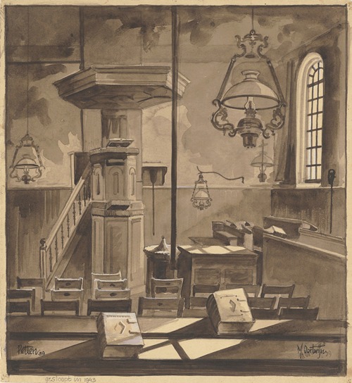 Interieur van de kerk te Pette, die in 1943 is gesloopt door de Duitse bezetter.