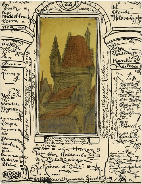 Tekening opgekleefd met randversiering