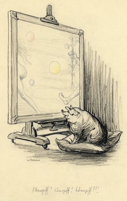 Varken dat naar een schilderij kijkt.