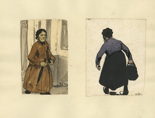 Dame met pluimhoed en Achterzijde van dame met handtas