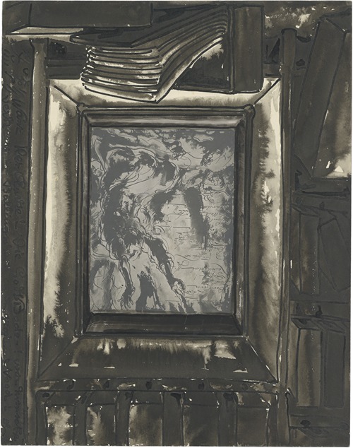 Knielende figuren met armen in de lucht