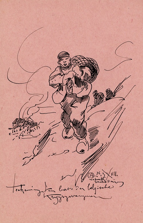 Ontwerp lithografie ‘Ten bate der Belgische krijgsgevangenen’