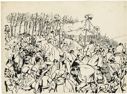 Ontwerp van de prentbriefkaart ‘Processie door het graan (Beêvaert van Hakendover)’