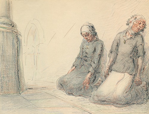 Twee geknielde vrouwen in een kerk
