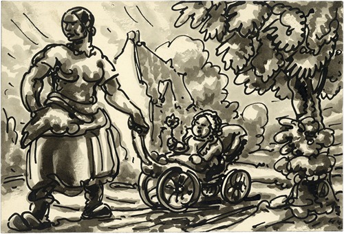Vrouw met kinderwagen