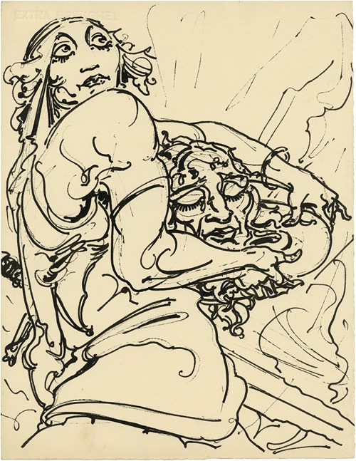 Vrouwenfiguur houdt hoofd vast