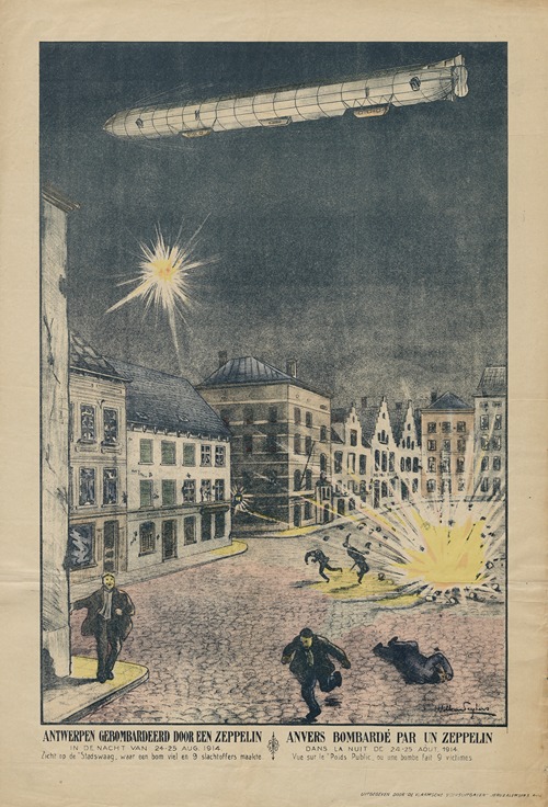 Antwerpen gebombardeerd door een zeppelin in de nacht van 24-25 aug. 1914
