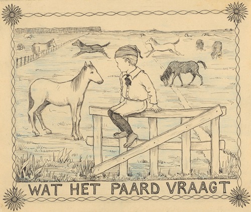Jongen kijkt naar een paard vanaf een hek
