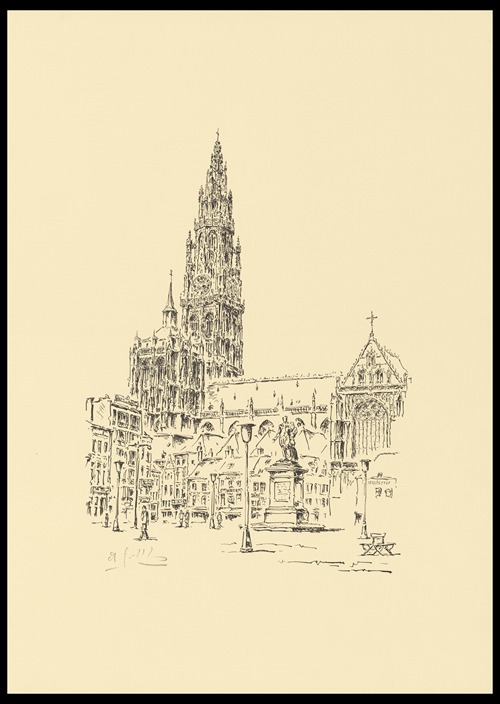 De kathedraal van Antwerpen, vanaf de Groenplaats