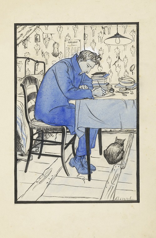 Jan maakt huiswerk aan een tafel