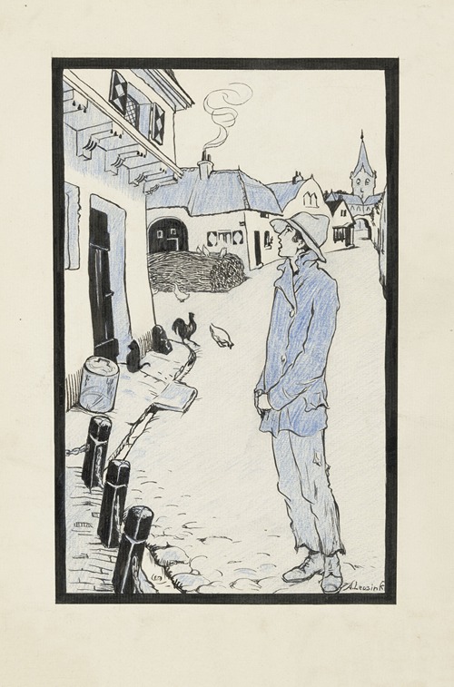 Willem staat te zingen in een verlaten dorpsstraat