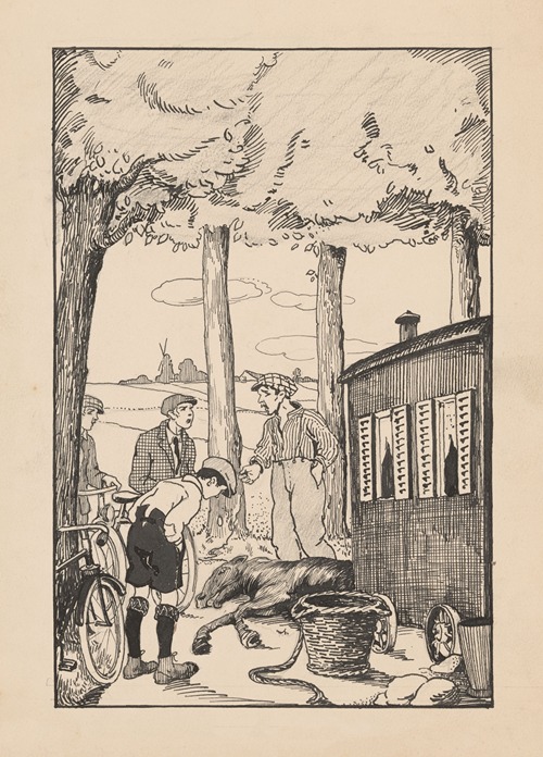 Gevallen paard bij een woonwagen