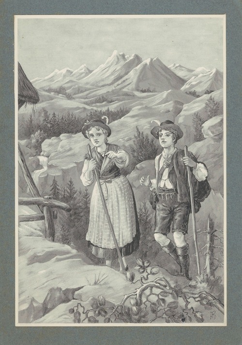 Jongen en meisje wandelen in een berglandschap