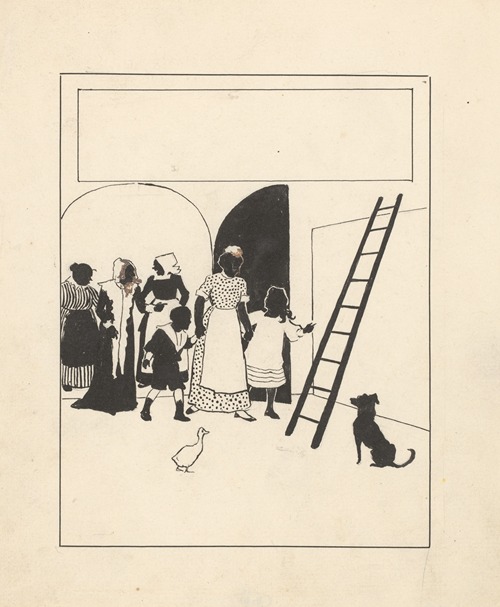 Vrouwen en kinderen bij een ladder