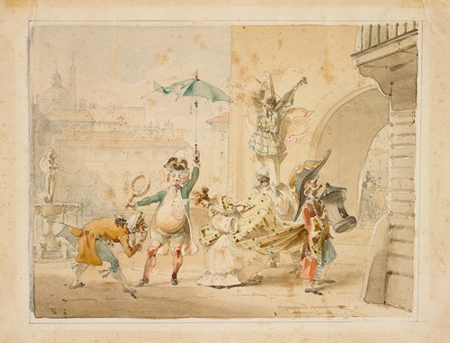 Caricatural Carnival Scene in Rome