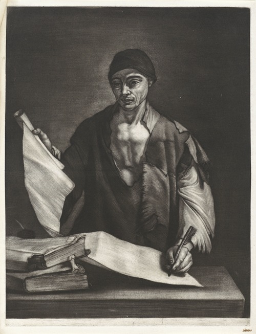 Aristotle writing at a desk