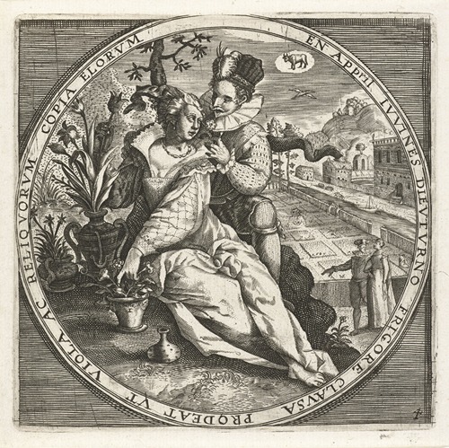 The month of April, a couple in the garden