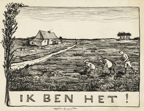 Drie kinderen in een landschap met boerderij Ik ben het