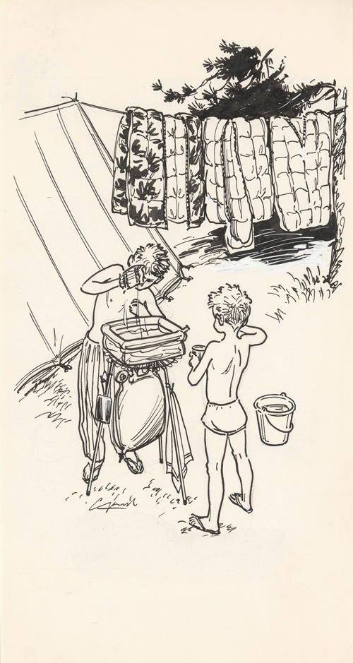 Zich wassende jongens op een camping