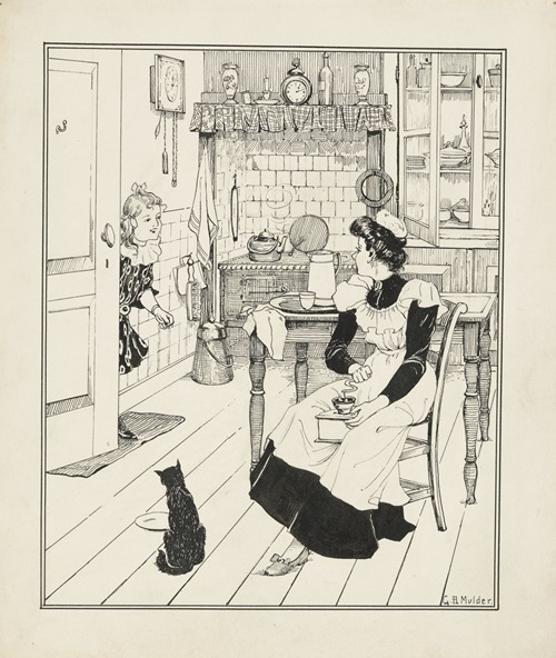 Meisje en een dienstmeid in een keuken