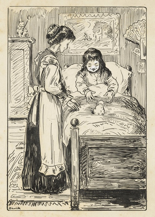 Meisje met konijn op bed