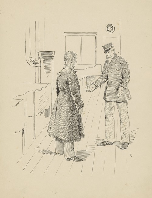 Man in overjas en een militair in een interieur