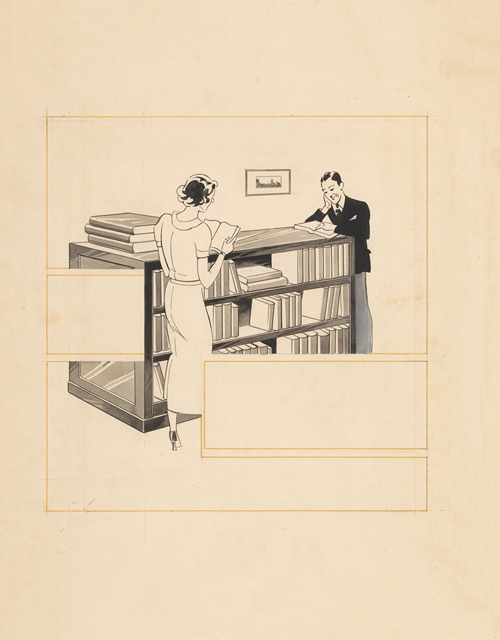 Lezende man en vrouw bij een boekenkast