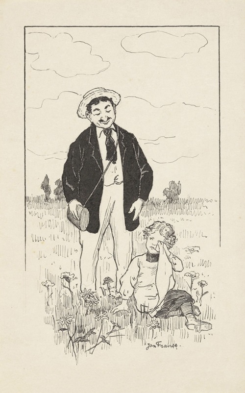 Man bij een huilend meisje in een veld