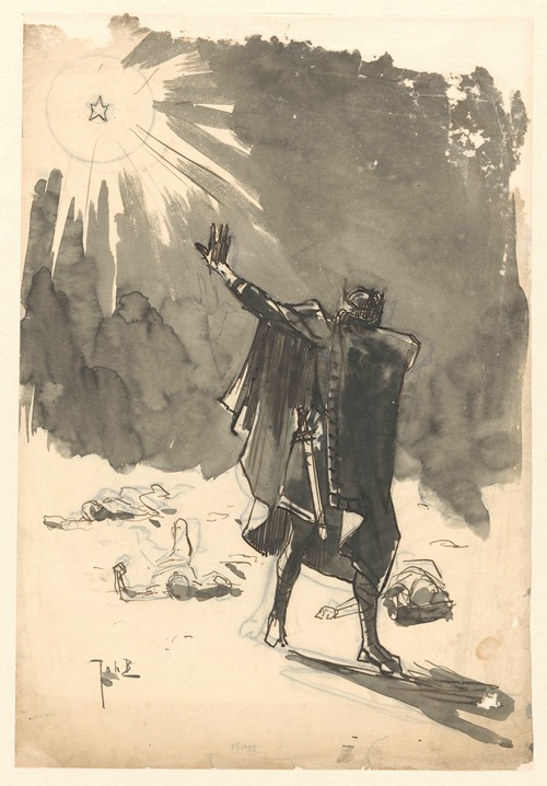 Ontwerp voor illustratie in De Amsterdammer De Kerstnacht der Machthebbers van Europa in 1915