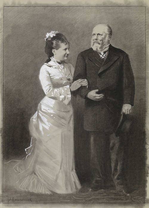 Ontwerp voor illustratie in De Amsterdammer Z.M. Koning Willem III en zijn jeugdige echtgenote Koningin Emma, 1879