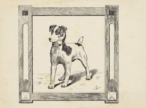 Schilderij van een Jackrussellterriër in een lijst