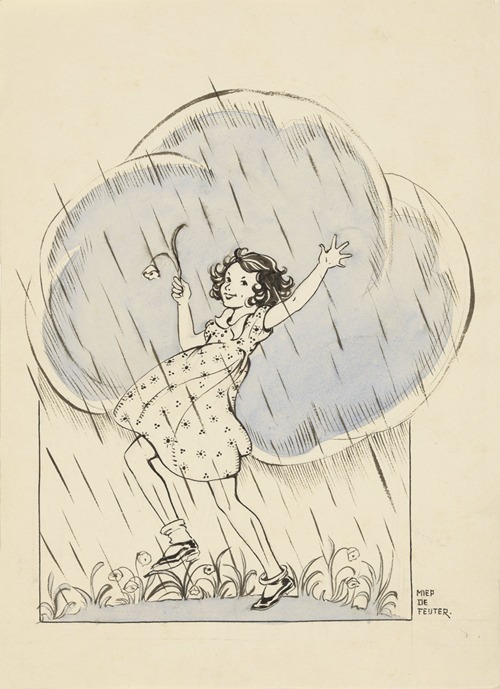 Dansend meisje onder een regenwolk