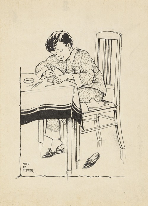 Knutselende jongen aan een tafel