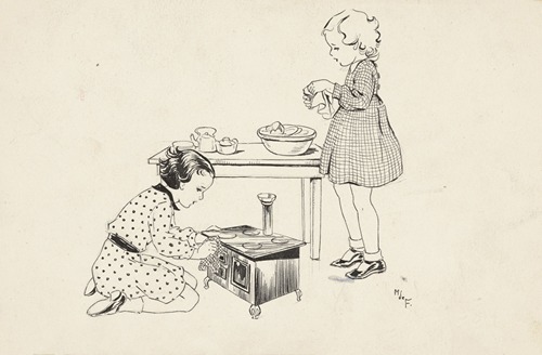 Twee meisjes spelend met een speelgoedfornuis
