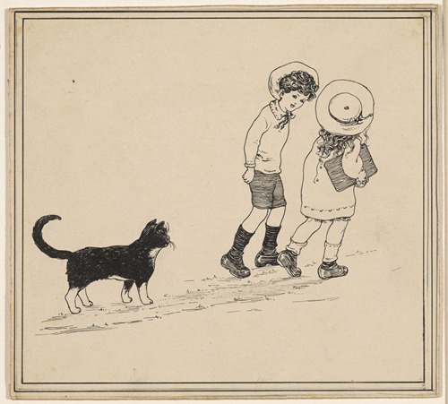 Jongen en meisje gevolgd door een kat