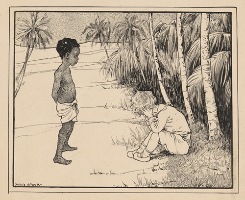 Twee jongens in een woestijnlandschap
