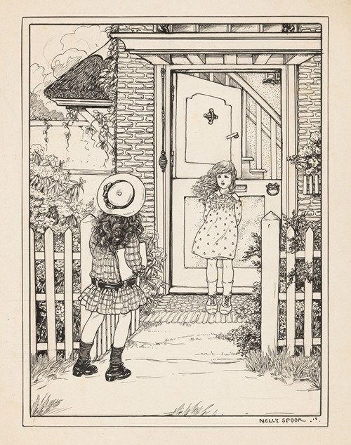 Twee meisjes bij een voordeur