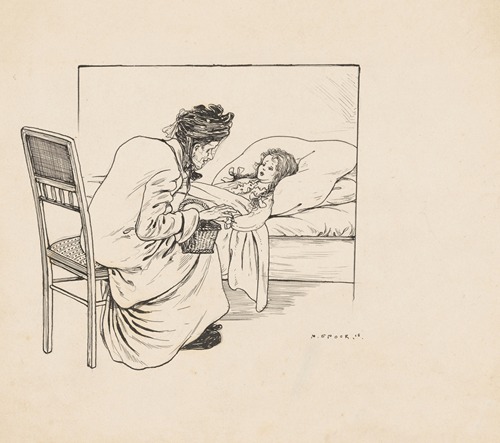 Vrouw bij het ziekbed van een meisje