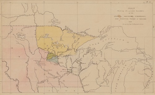 Map Showing the Present Boundaries of the Ojibwa, Menomonee, Winnebago, and Dakotah Tribes of Indians 1851